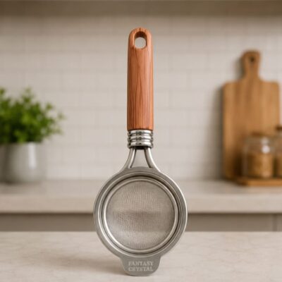 strainer medium in designer wooden handle