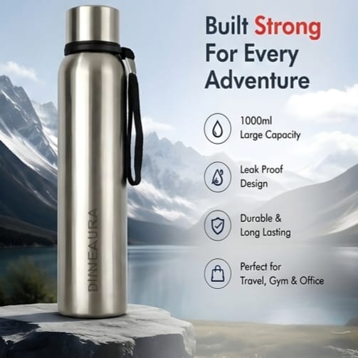 stainless steel water bottle 1000ml | single wall fridge bottle | leak proof cap | bpa free | office, gym & travel bottle (silver) stainless steel water bottle 1000ml | single wall fridge bottle | leak proof cap | bpa free | office, gym & travel bottle (silver)