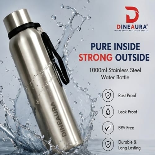 stainless steel water bottle 1000ml | single wall fridge bottle | leak proof cap | bpa free | office, gym & travel bottle (silver) stainless steel water bottle 1000ml | single wall fridge bottle | leak proof cap | bpa free | office, gym & travel bottle (silver)