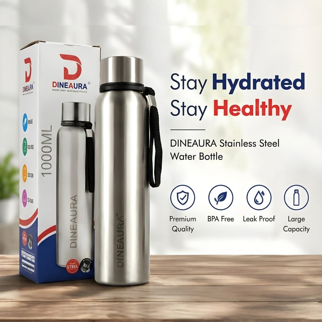 stainless steel water bottle 1000ml | single wall fridge bottle | leak proof cap | bpa free | office, gym & travel bottle (silver) stainless steel water bottle 1000ml | single wall fridge bottle | leak proof cap | bpa free | office, gym & travel bottle (silver)