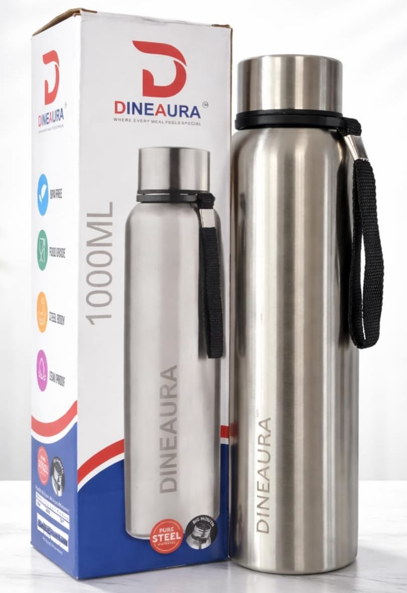 stainless steel water bottle 1000ml | single wall fridge bottle | leak proof cap | bpa free | office, gym & travel bottle (silver) stainless steel water bottle 1000ml | single wall fridge bottle | leak proof cap | bpa free | office, gym & travel bottle (silver)