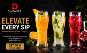 dineaura bubbly glass set of 6, 475ml transparent drinking glasses