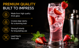dineaura bubbly glass set of 6, 475ml transparent drinking glasses