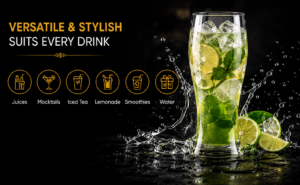 dineaura bubbly glass set of 6, 475ml transparent drinking glasses