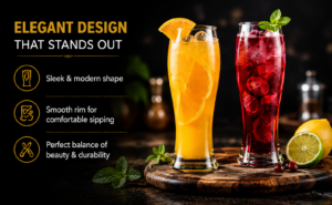 dineaura bubbly glass set of 6, 475ml transparent drinking glasses