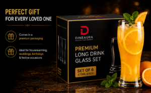 dineaura bubbly glass set of 6, 475ml transparent drinking glasses