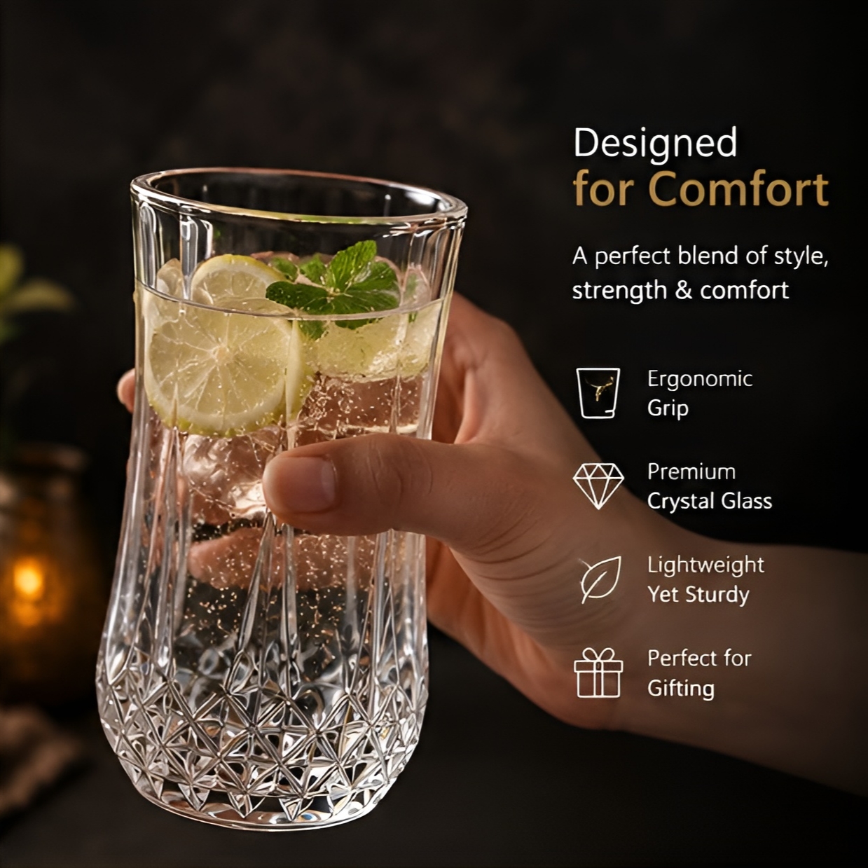 dineaura diamond glass set of 6 | 300ml water juice drinking glasses set dineaura diamond glass set of 6 | 300ml water juice drinking glasses set
