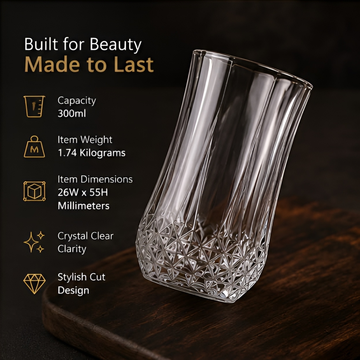 dineaura diamond glass set of 6 | 300ml water juice drinking glasses set dineaura diamond glass set of 6 | 300ml water juice drinking glasses set