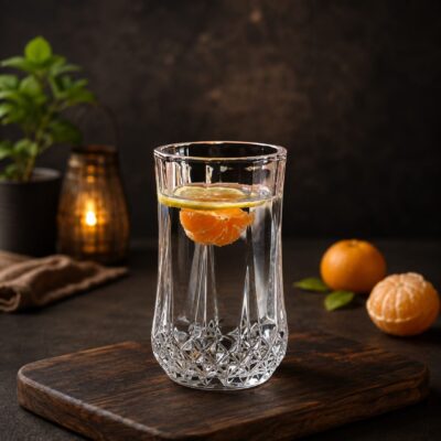 dineaura diamond glass set of 6 | 300ml water juice drinking glasses set