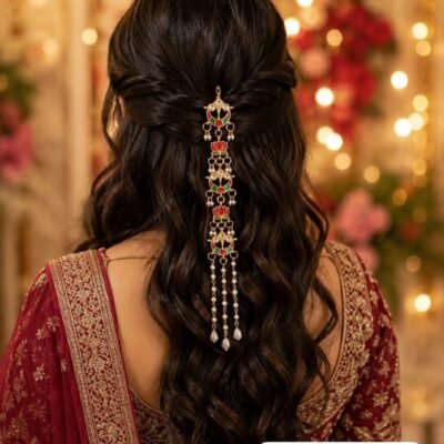 Kundan Lotus Hair Brooch with Pearl Tassels Kundan Lotus Hair Brooch with Pearl Tassels