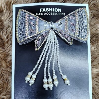 Crystal Mesh Bow Hair Clip with Pearl Tassels Crystal Mesh Bow Hair Clip with Pearl Tassels