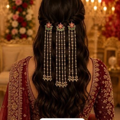 Kundan Flower Hair Brooches with Pearl Strands Kundan Flower Hair Brooches with Pearl Strands