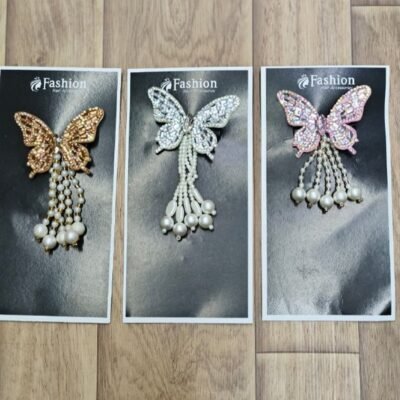 Rhinestone Butterfly Hair Clips with Pearl Tassels Rhinestone Butterfly Hair Clips with Pearl Tassels