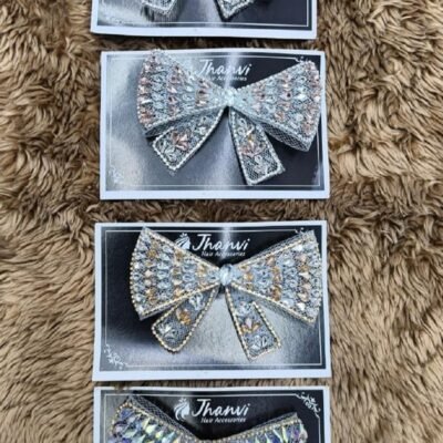Crystal Stone Net Bow Hair Clips