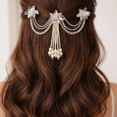 Crystal Flower Pearl Tassel Hair Accessory