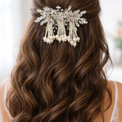 Crystal Flower Pearl Tassel Hair Clip