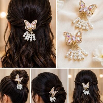 Butterfly Pearl Tassel Hair Clip
