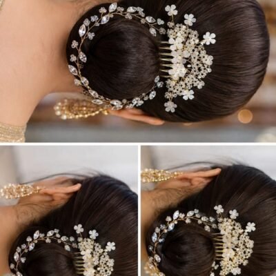 Pearl Crystal Flower Bun Comb Accessory