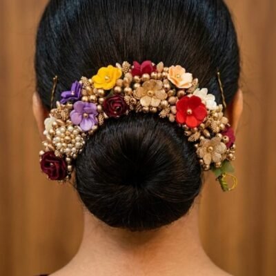Multicolored Fabric Floral Bun Hair Accessory