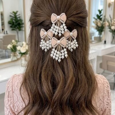 Pearl Bow Cluster Chandelier Hair Clip