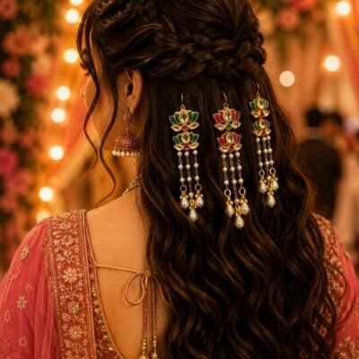 Kundan Lotus Hair Clips with Pearl Tassels