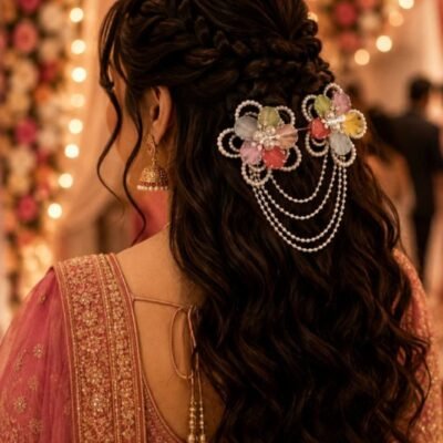 Colorful Flower Pearl Drape Hair Clip