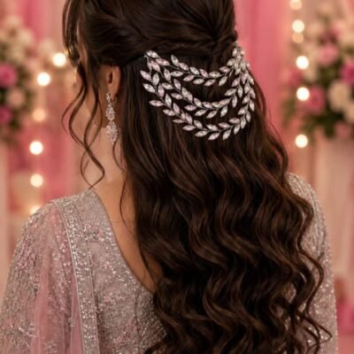 Pink Crystal Leaf Hair Vine