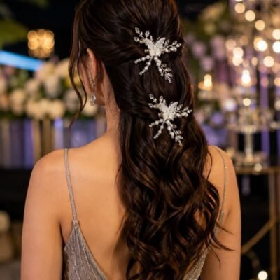Silver Crystal Butterfly Leaf Hair Pins